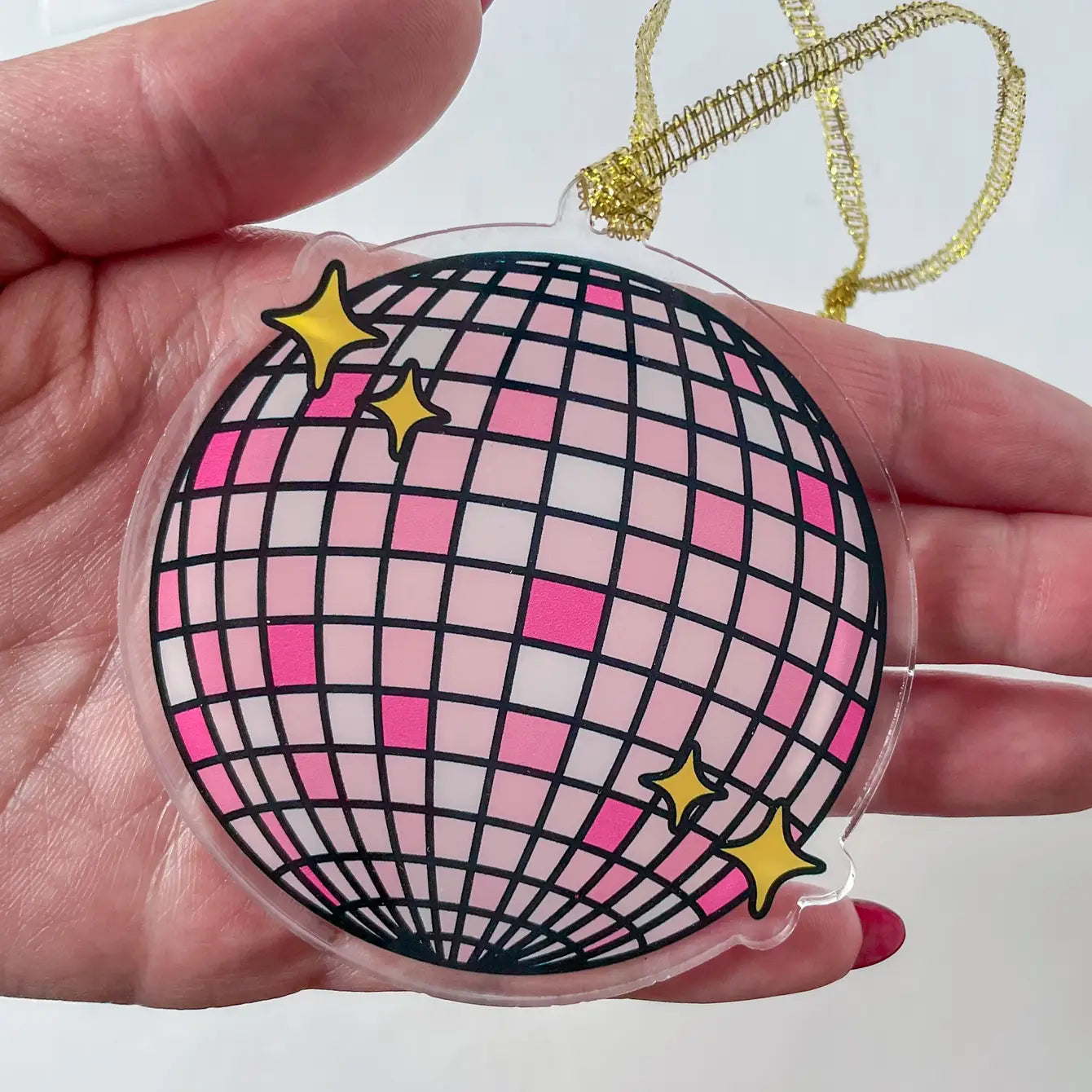 Pink Disco Ball Acrylic Christmas Ornament