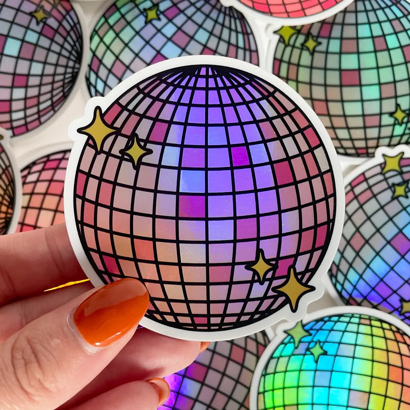 Holographic Pink Disco Ball Sticker