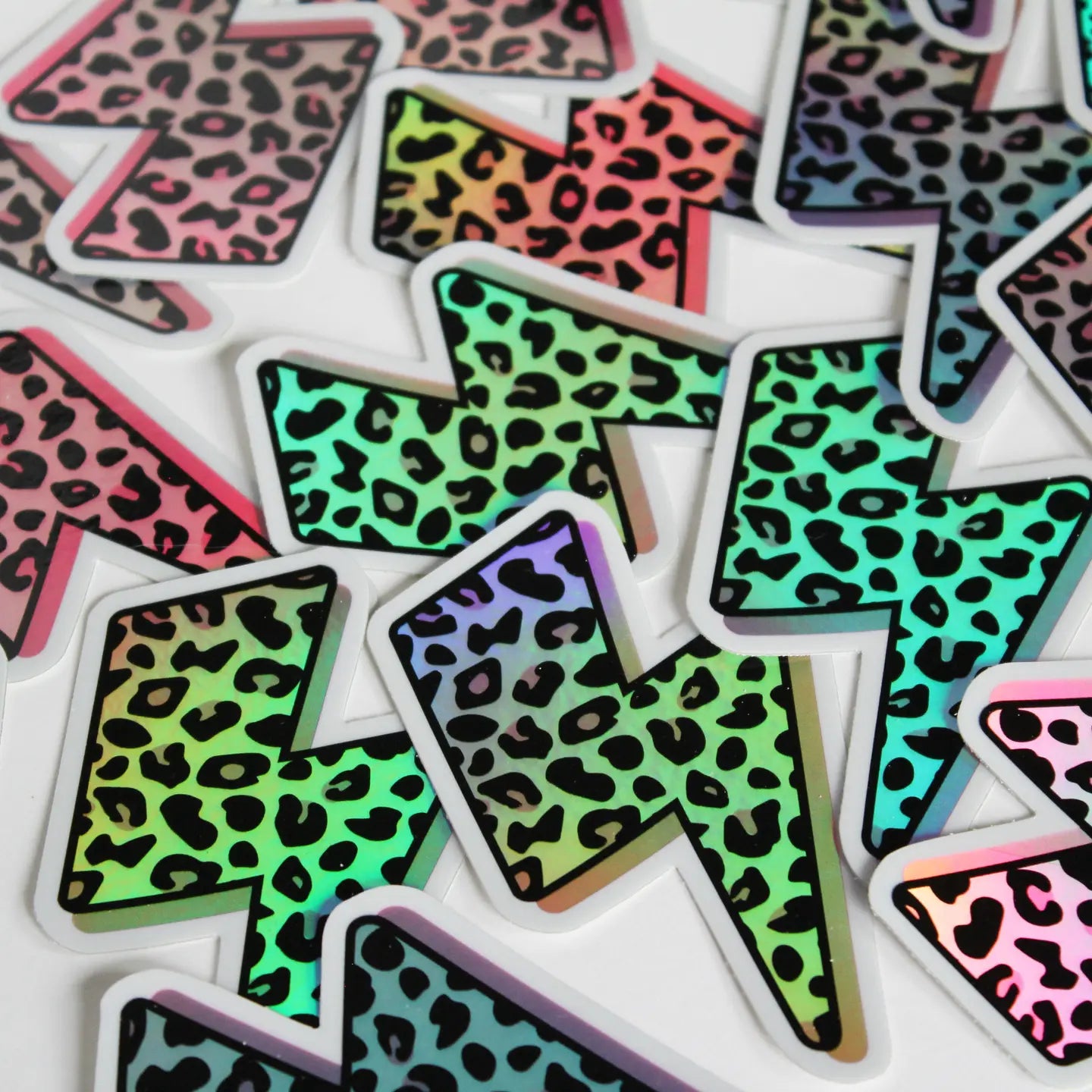 Animal Print Lightning Bolt Holographic Sticker