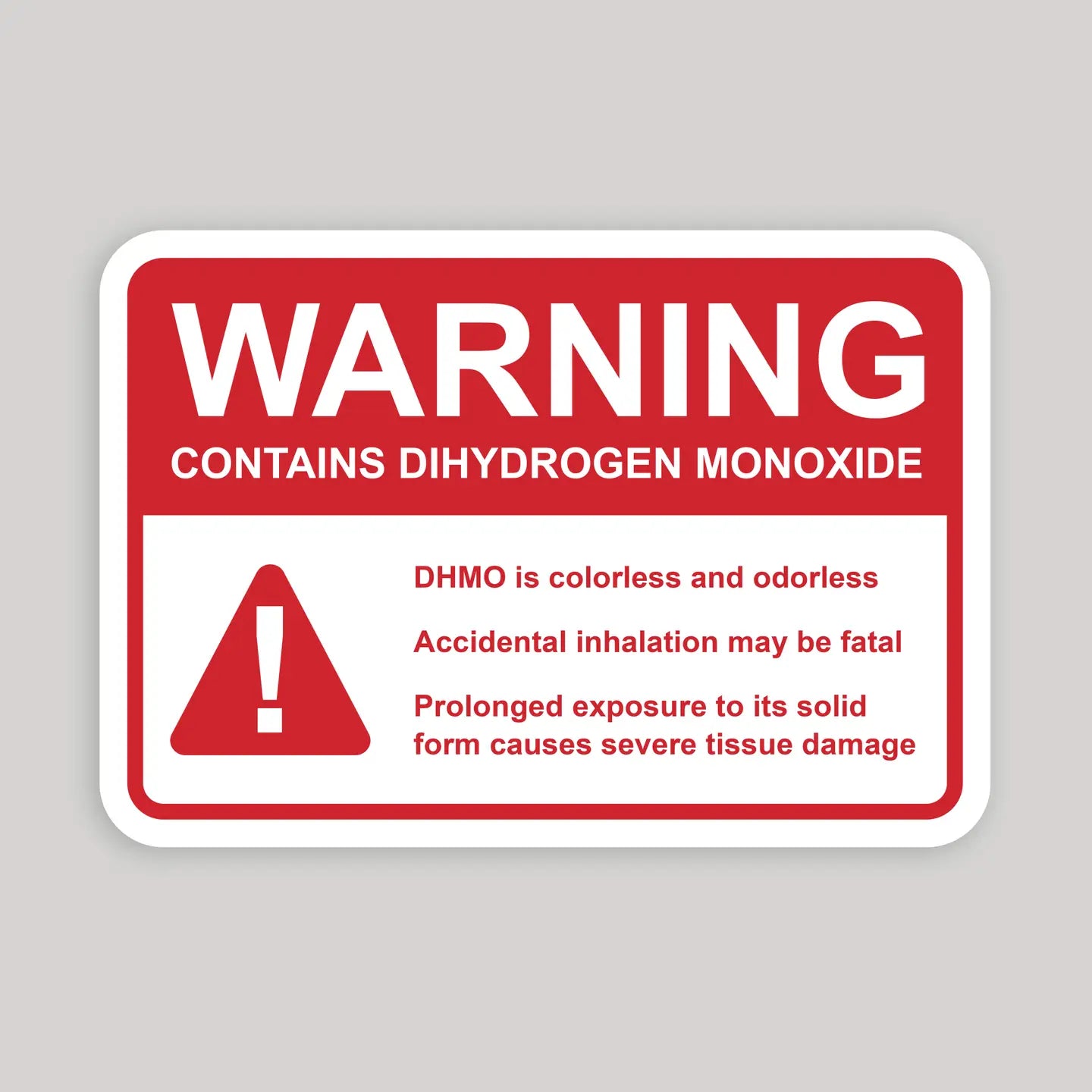 Warning Dihydrogen Monoxide Water Bottle Glossy Sticker