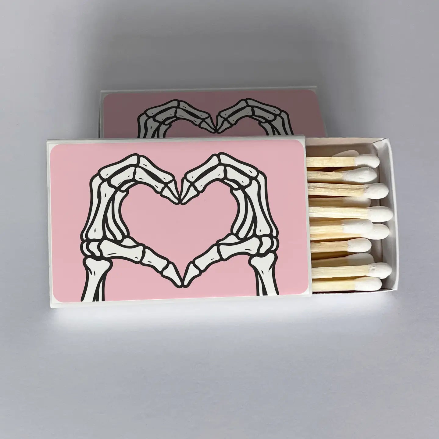 Skeleton Hand Heart Pink Matchbook