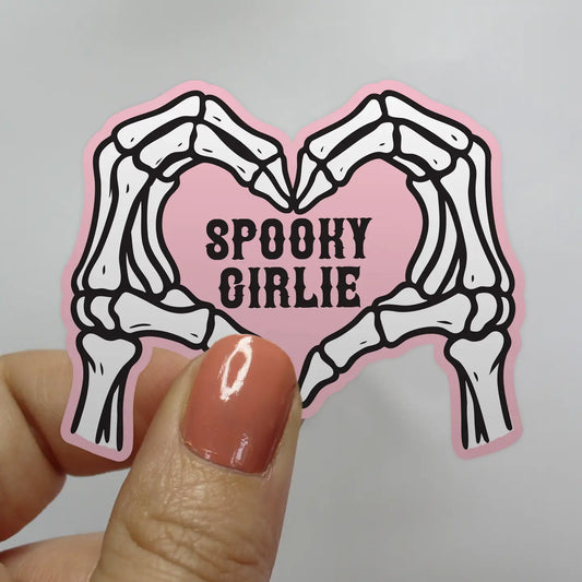 Spooky Girlie Skeleton Hand Heart Sticker