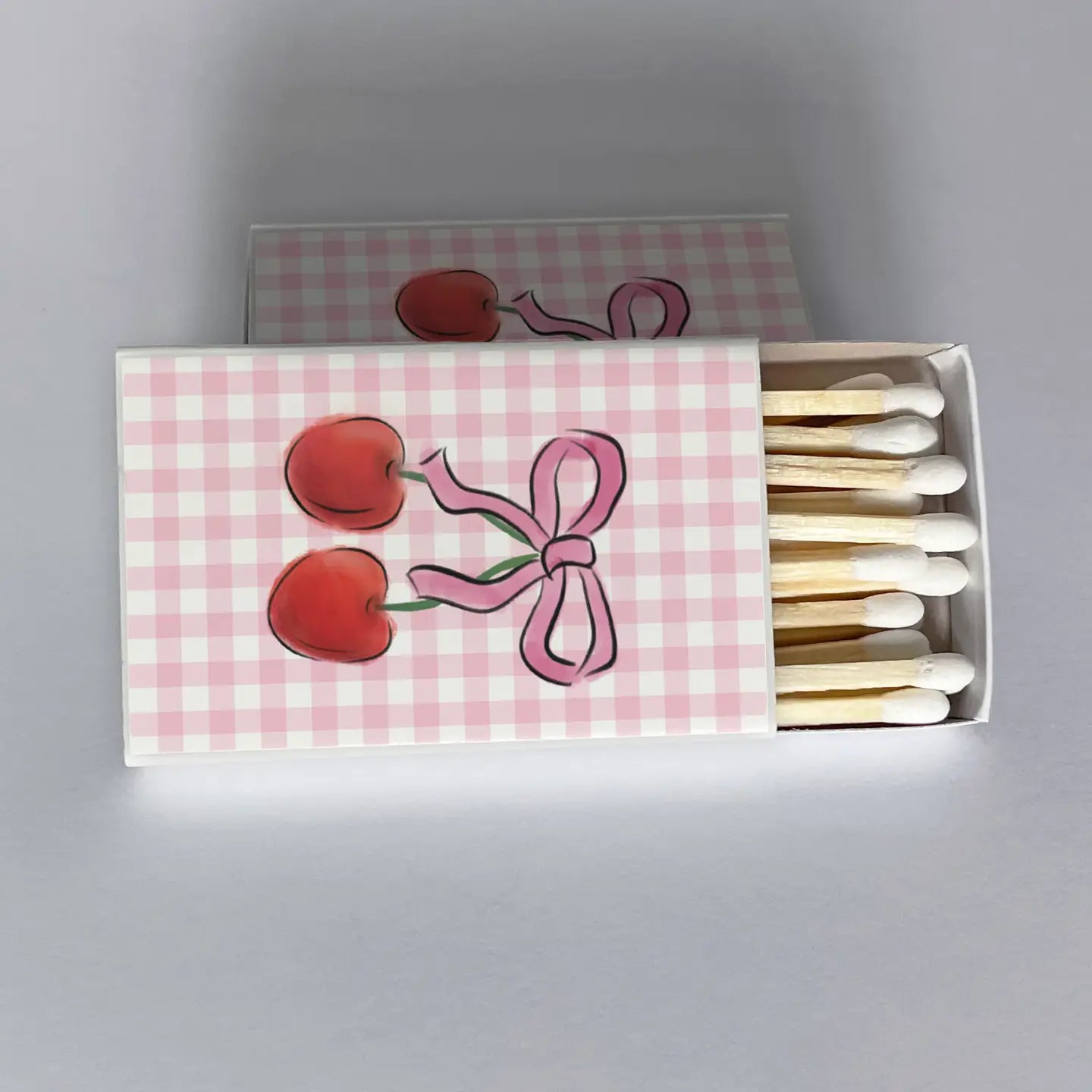 Cherries with Bow Pink Gingham Matchbook