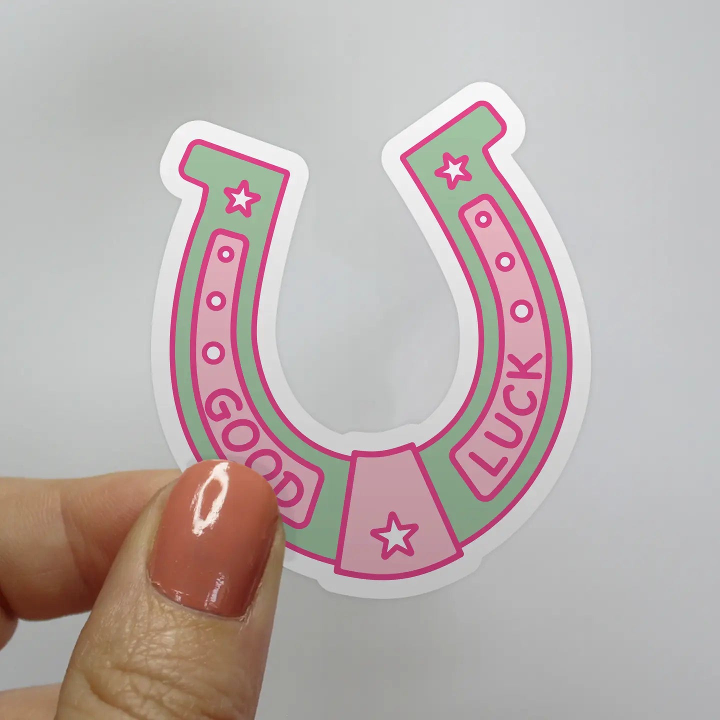 Good Luck Pink and Green Horseshoe Sticker