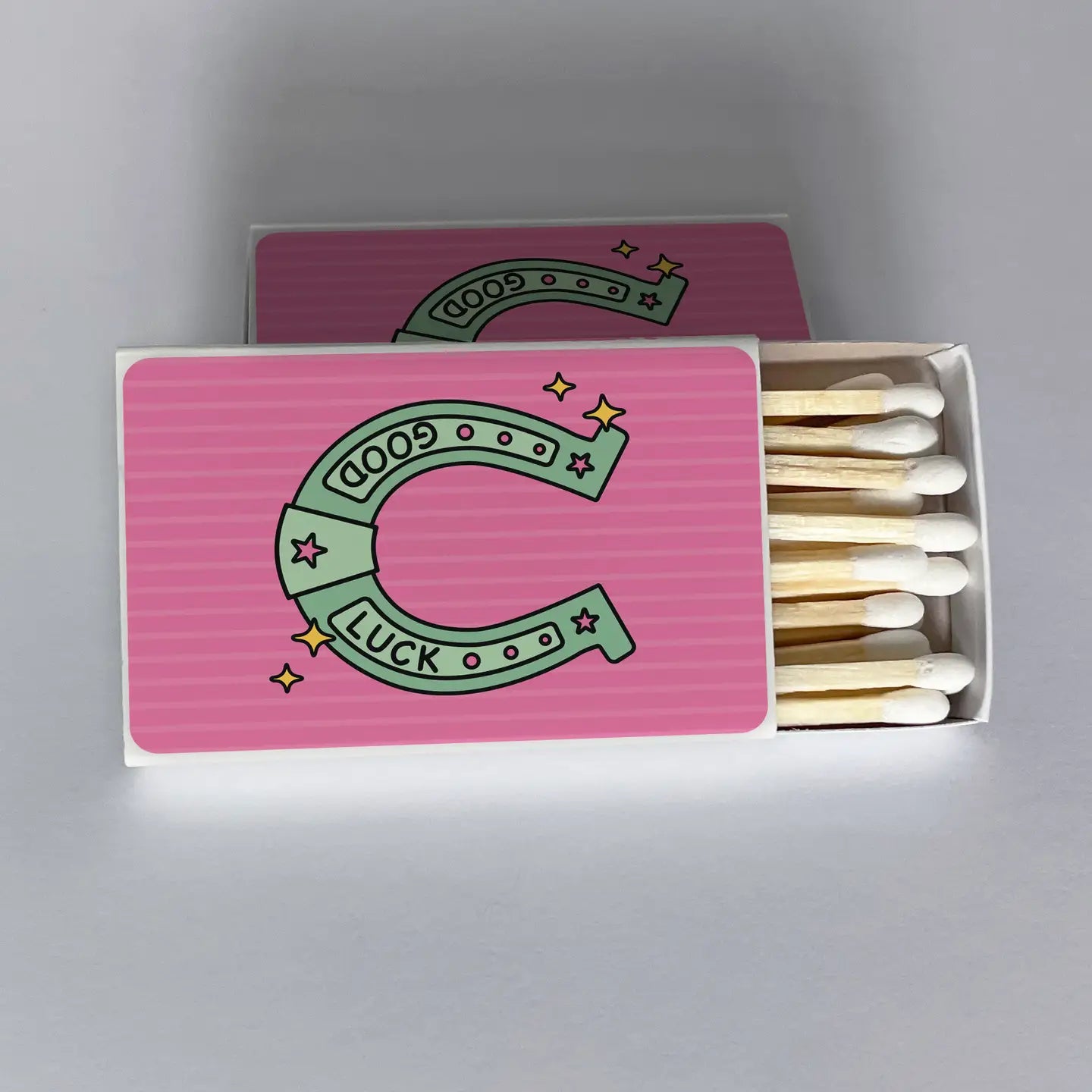 Good Luck Horseshoe Pink Stripes Matchbook