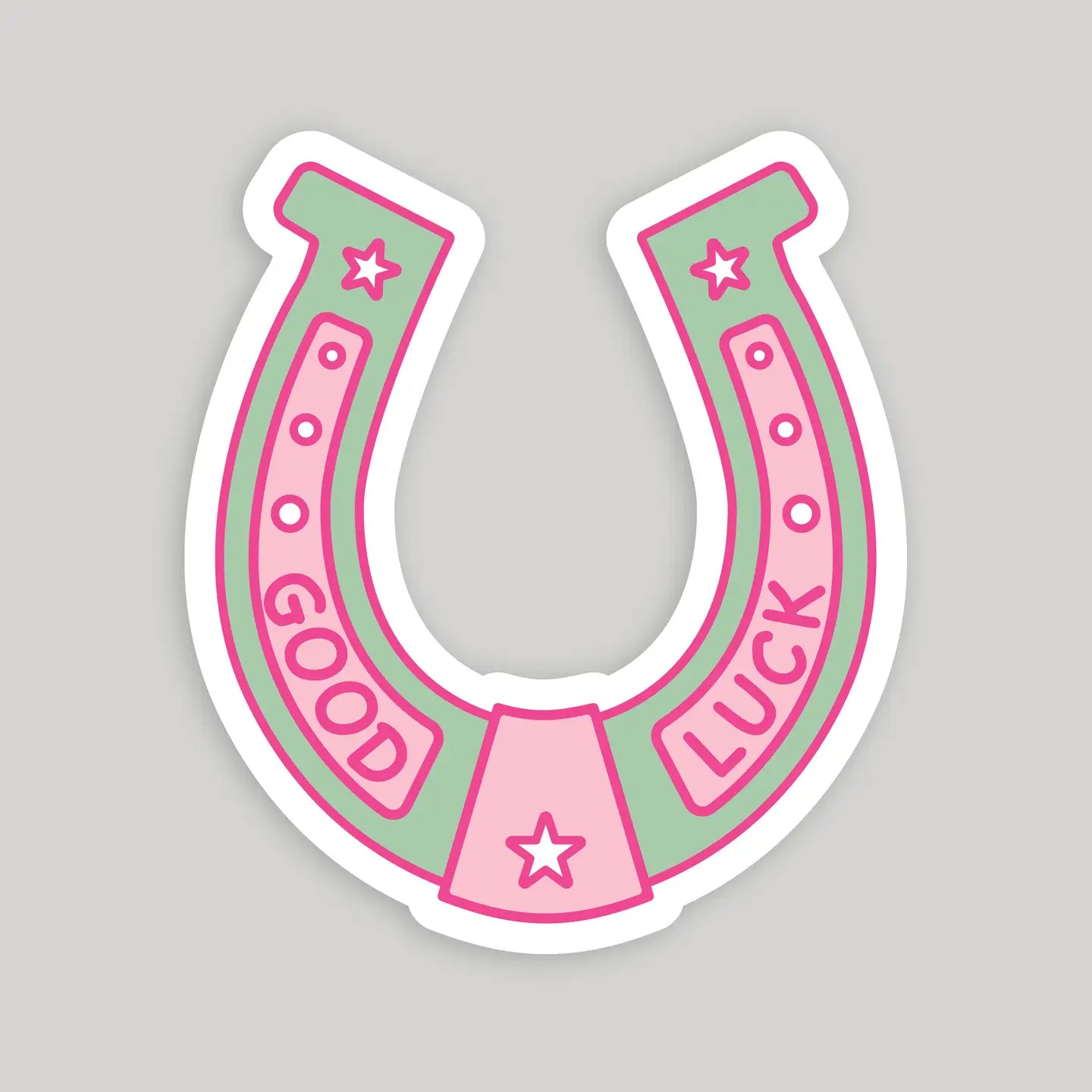 Good Luck Pink and Green Horseshoe Sticker